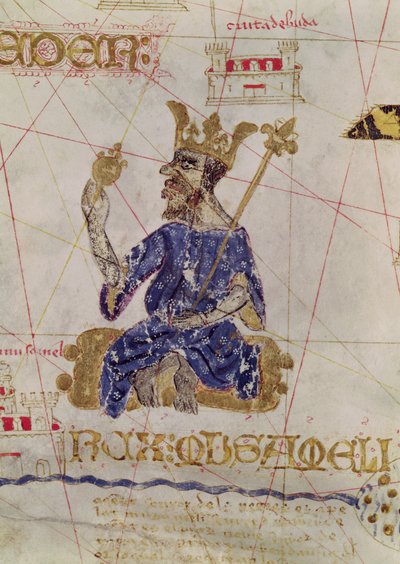Kankou Mousa, King of Mali, from the Map of Charles V, Map of Mecia de Viladestes, a Portulan of Europe and North Africa, 1413 by Spanish School